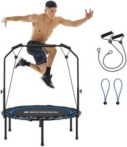 SONGMICS 40 Inches Mini Fitness Trampoline, Fitness Rebounder with Adjustable Handrail, Foldable Trampoline for At-Home Workout, Max. Load 264.6 lb, Blue and Black USTR040Q01