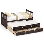 DORTALA Trundle Bed Twin Size, Wooden Daybed w/Trundle and 3 Storage Drawers, No Box Spring Required, Modern Captains Bed for Boys Girls Adults, Great for Bedroom, Guest Room (Espresso)