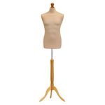 Tailors Dummy Male Dressmakers Fashion Mannequin Students Cream With Lightwood Stand