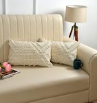 SAMAIR Luxurious Attractive Design Pure Soft Cotton Rectangle Cushion Pillow Cover Case (Set of 2) - Size 12x20 inch for Sofa & Living Room (White Fringe)