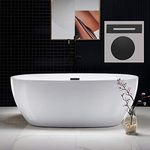 WOODBRIDGE 67" Acrylic Freestanding Bathtub Contemporary Soaking White Tub with Matte Black Overflow and Drain,B0028-MB