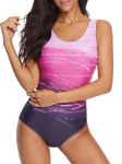 One Piece Bathing Suit for Women Tummy Control Swimsuits Criss Cross Back Athletic Training Swimwear Purple 10-12