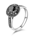 Aprilery Black Rings for Women, Vintage Cross Flower Marcasite Rings Statement Big Aesthetic Ring Costume Jewelry for Teen Girls Gifts for Her (A, 9)