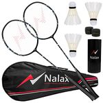 Nalax Badminton Set,2 Player Badminton Rackets Carbon Fiber Badminton Racquet with 3 Shuttlecocks and 1 Carrying Bag,Badminton Backyard Games for Outdoor,Garden,Beach,Family Fun Game