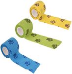 3 Rolls Pet Vet Wrap Self Adhesive Pet Elastic Bandage Vet Wrap Tape for Wrist, Ankle Sprains & Swelling, 3 Colors with Dog Paw Pattern