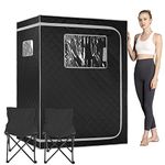 Smartmak Full Size Far Infrared Sauna, Two Person Home SPA with Time & Temperature Remote, Chairs, Light, 1 or 2 Person Privacy Indoor Saunas for Relaxation Detox,Greyborder