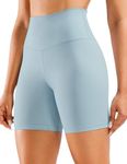 CRZ YOGA Women's Naked Feeling 6'' Gym Shorts - High Waisted Cycling Shorts Yoga Workout Running Spandex Shorts Cambric Blue 14