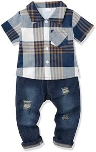 XUANHAO Boys Clothes 3T Toddler Boys Outfits 4T Summer Boy Clothing Plaid Shirts Tops Denim Jeans Pants Outfit 3T 4T Spring Clothes For Little Boys Dark Blue