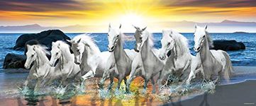 Walls and Murals Vinyl 7 Running Horses Vastu Animals Wall Sticker For Home, (Large/20" X 48", Multicolour)