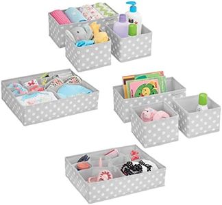 mDesign Fabric Drawer Organizer Bins, Kids/Baby Nursery Dresser, Closet, Shelf, Playroom Organization, Hold Clothes, Toys, Diapers, Bibs, Blankets, Set of 4, 2 Pack, Gray/White Polka Dot