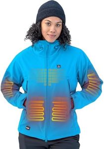 DEWBU Heated Jacket for Women with 12V Battery Pack Winter Outdoor Soft Shell Electric Heating Coat, Women's Ice Blue, 2XL