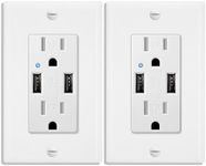 Dual USB Wall Outlet,Greencycle 15A Tamper Resistant Electrical Socket 4.2A USB Wall Receptacle with LED Indicator,UL Listed Power Charger with Panel Plate,15A/125V,2PK