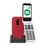 DORO Phone - Doro Leva E22 - 4G Folding Phone for Seniors - 2.8 Inch Display, High Contrast Buttons, Ultra Clear Sound, HD Voice, Camera, Doro Secure Button - Includes Charging Dock - Red/White