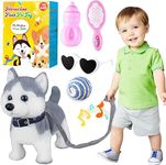 Marsjoy Husky Walking and Barking Puppy Dog Toy with Control Leash,Realistic Wagging Tail Robot Interactive Musical Dancing Animated Plush Stuffed Animal Electronic Pet for Kids Toddlers