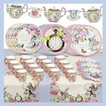 Alice in Wonderland Party Decorations & Tableware for 12 Guests | Plates, Napkins, Teacups Bunting Tablecover | Mad Hatter Afternoon Tea , Birthday, Baby Shower, Mother's day - Made By Talking Tables