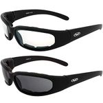 Global Vision 2 Pairs of Chicago Padded Motorcycle Riding Sunglasses Black Frames Clear + Smoke Lenses