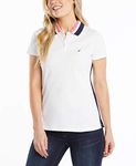 Nautica Women's Classic Fit Striped Collar Stretch Cotton Polo Shirt, Bright White, S UK