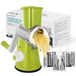 X Home Rotary Cheese Grater, Handheld Vegetables Slicer Cheese Shredder with Rubber Suction Base, 3 Stainless Drum Blades Included, Green