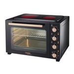 Cooks Professional Mini Oven with Ceramic Hobs | Energy Electric Countertop Cooker with Hob, Two Hot Plates & Wire Rack Baking Tray | Kitchen Table Top Grill Ovens | 48L Capacity | Black & Copper