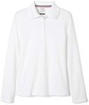 French Toast Girls' Uniform Long Sleeve Polo with Picot Collar (Standard & Plus), White, 10-12