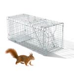 Outopee Live Animal Cage Trap, Folding Humane Cat Trap with Handle for Rabbits, Stray Cats, Squirrels, Raccoons, Skunk, Mole, Groundhogs and Opossums, 79 x 29 x 32 cm, Silvery