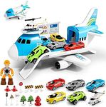 Airplane Toy Set Transport Cargo Plane Play Toy for 3 4 5 6 Years Old Boys Girls Kids,Aircraft Vehicle Toys with 5 Mini Cars,Helicopter and Construction Worker