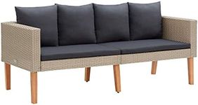 vidaXL 2-Seater Outdoor Patio Sofa with Cushions, Poly Rattan Construction, Light and Weather Resistant, Anthracite Cushion Color, Beige.