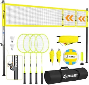 Patiassy Height and Width Adjustable Volleyball and Badminton Combo Set with Net
