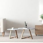 JFIPUUOP 2Pcs Mid-Century Coffee Table Round, Easy Assembly Minimalist Nesting Table Set of2, Natural Wood Tea Table for Livingroom, Office,Balcony,Yard.Separately Use as Side Table Center Table