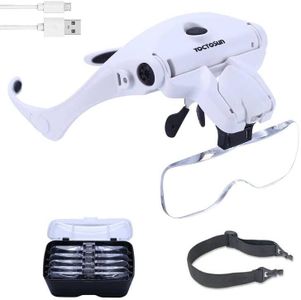 YOCTOSUN LED Head Magnifier, Rechargeable Hands Free Headband Magnifying Glasses with 2 Led, Professional Jeweler's Loupe Light Bracket and Headband are Interchangeable