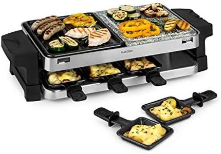 Klarstein Sirloin Raclette Grill - 2-in-1: Aluminium Grill Plate & Natural Stone Plate, Stainless Steel Heating Element, Adjustable Thermostat, For 8 People, Steel Raclette Pans, Power: 1500 Watts,