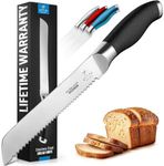 Zulay Serrated Bread Knife - Stainless Steel Bread Knife for Homemade Bread, Cake, Bagel - One Piece Bread Cutter & Slicer with Tip Safety Guard - Sharp 8-Inch Blade & 5-Inch Handle (Black)