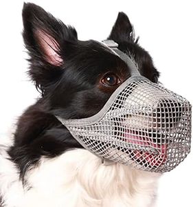 Dog Muzzle Soft Nylon Muzzle - Adjustable Breathable Mesh Muzzle, Dog Mask, Mouth Cover for Anti-Biting Anti-Barking Licking (Grey, Size S)