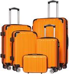 Coolife Luggage Expandable 5 Piece Sets PC+ABS Spinner Suitcase 20 inch 24 inch 28 inch (orange new)