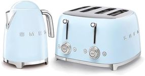 Smeg 50’s Style Retro Range Breakfast Set, 1.7L 3000W Kettle and Multi-Functional Control 4-Slice 2000W Toaster, Pastel Blue, KLF03PBUK/ TSF03PBUK