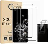 For Galaxy S20 Ultra Screen Protector, 2 Pack Tempered Glass Screen Protector【2+2 Pack】With 2 Pack Camera Lens Protector, Compatible Fingerprint, 3D Glass 9H Hardness Tempered Glass Screen