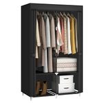 MOGELAFOO 35 Inch Portable Wardrobe Closet for Small Room, Clothing Organizer Storage Rack with Non-Woven Fabric Cover, 2 Clothes Hanging Rods and 4 Storage Shelves, Black