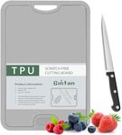 Gintan Flexible TPU Chopping Board, BPA Free with Knife and Juice Groove, Scratch Resistant Flexible Chopping Boards for Kitchen, Dishwasher Safe, Grippy Handle, Non-Slip (Grey)