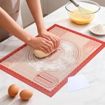 Lazymi Thick Silicone Baking Mat: 40 x 50cm Non Stick Pastry Rolling Mat with Measurement, Non-Slip Silicon Dough Kneading Mat, Silicone Baking Sheet for Pie/Cake/Pizza/Fondant Icing (Red+Scraper)
