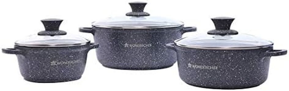 Wonderchef Granite Die Cast Non-Stick 6-Piece Casserole Set with Lids | Induction Bottom | Soft-Touch Handles | 3.5mm Thick | 2 Years Warranty | Grey