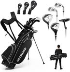 ULTIMATE Men's Golf Club Set, Complete Golf Club Package Set w/ #1 Driver,#3 Fairway Wood w/Headcover,#4 Hybrid,#6/#7/#8/#9 Irons, Pitching Wedge, Putter (Dark w/Bag)