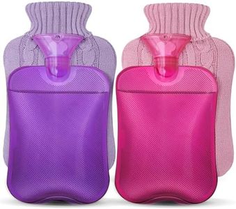 2 Packs Hot Water Bottle with Knitted Cover, Rubber Heat Bag for Hot & Cold Compress, Warm Water Heat Bottles for Menstrual Cramps Pain Relief, Bed Hand Feet Warmer Winter Gift 2 Liter - Pink & Purple