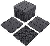 Domi Outdoor Living Patio Deck Tiles, 12 x 12 inches Composite Interlocking Decking Tile, Four Slat Plastic Outdoor Flooring, 27 Pieces One Pack, Dark Grey