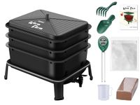 Blütezeit Worm Composter 3-Tray, Compost Bin Worm Farm with Complete Kits, Easy Setup for Compost Starter Harvest Worm Casting, Worm Tea, Recycling Food Waste (Black)