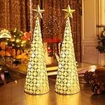 Juegoal Lighted Christmas Table Decorations with Star and 10 LED Lights Battery Operated, Indoor Xmas Thanksgiving Holiday Wedding Party Tabletop Desk Ornament, Set of 2 (Gold, Silver)