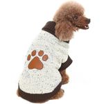 BINGPET S/M Turtleneck Dog Sweater Brown Paw Pattern