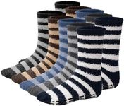 DEBRA WEITZNER 6 Pairs Mens Warm Fuzzy Socks Non-Skid Grip Ultra Soft Striped