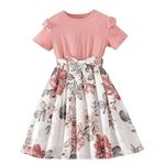 Niren Enterprise Baby Girl Dresses, Modal Fabric Frocks with Floral Print & Top with Short Flutter Sleeve for Birthday and Special Occassions, Fancy Dress for Kids (Love Bird Frock, 7-8 Years) Peach