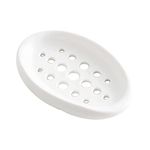 Leeonz 1PCS Soap Holder Tray with Drain Holes Bathroom Kitchen Soap Clean Sponge Silicone Drainer Dish (White)