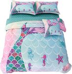 ADASMILE A & S 6 Pieces Mermaid Bedding for Girls Mermaid Comforter Full Size Kids Teens Bed in A Bag Mermaid Tail Bed Set Fish Scales Comforter with Green Sheets Ocean Bedding Set for Home